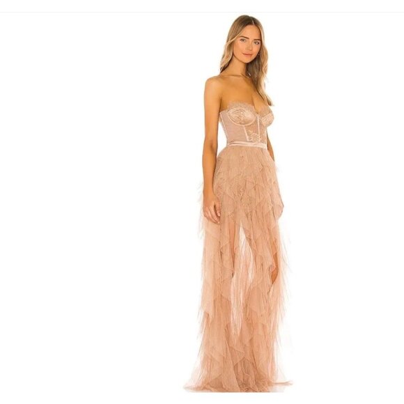 FOR LOVE & LEMONS X Bustier Gown - Warm Taupe Size XS - Picture 2 of 7